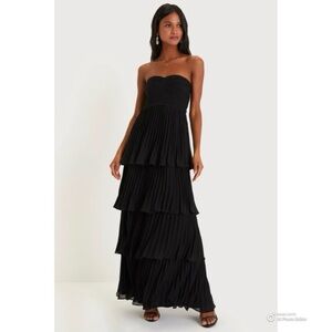 Lulus Large Seriously Sensational Black Strapless Tiered Maxi Dress EUC Formal
